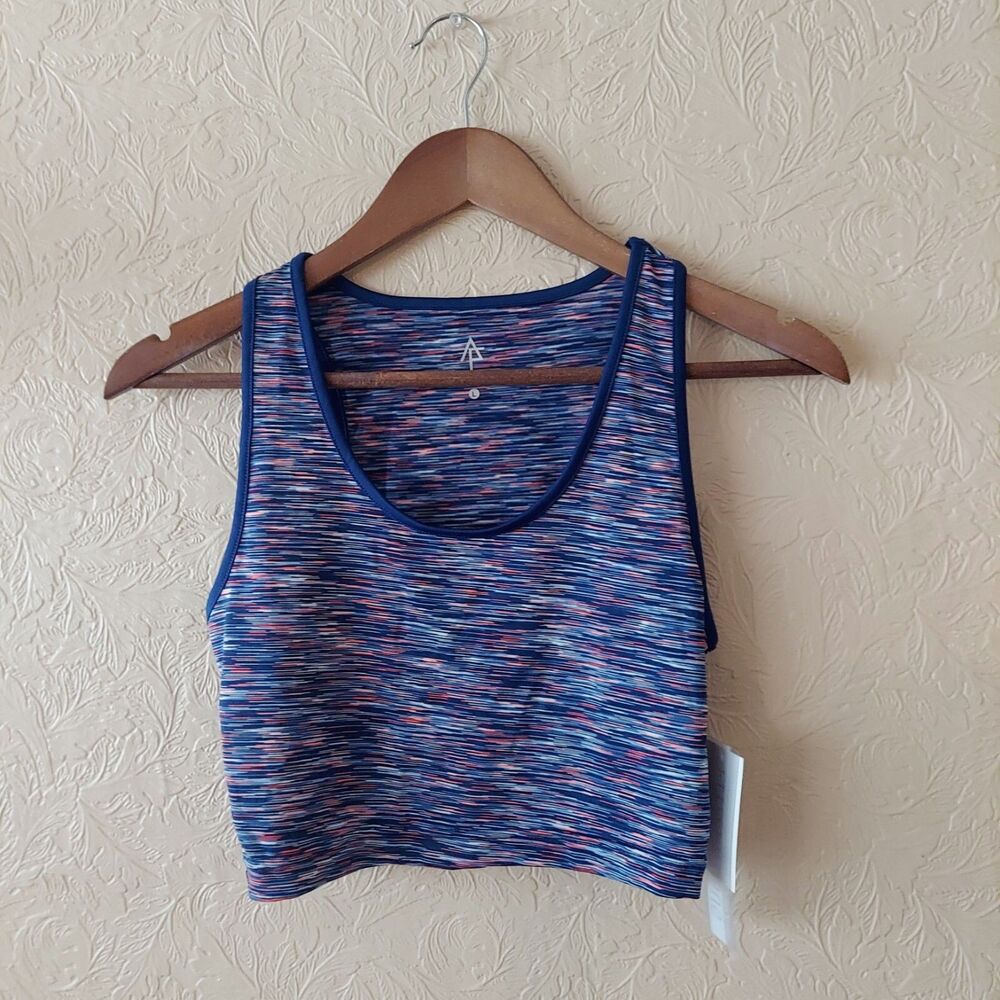 Fit & Famous Activewear Tank Crop Top Blue Multicolor Space Dye NEW Sz Large